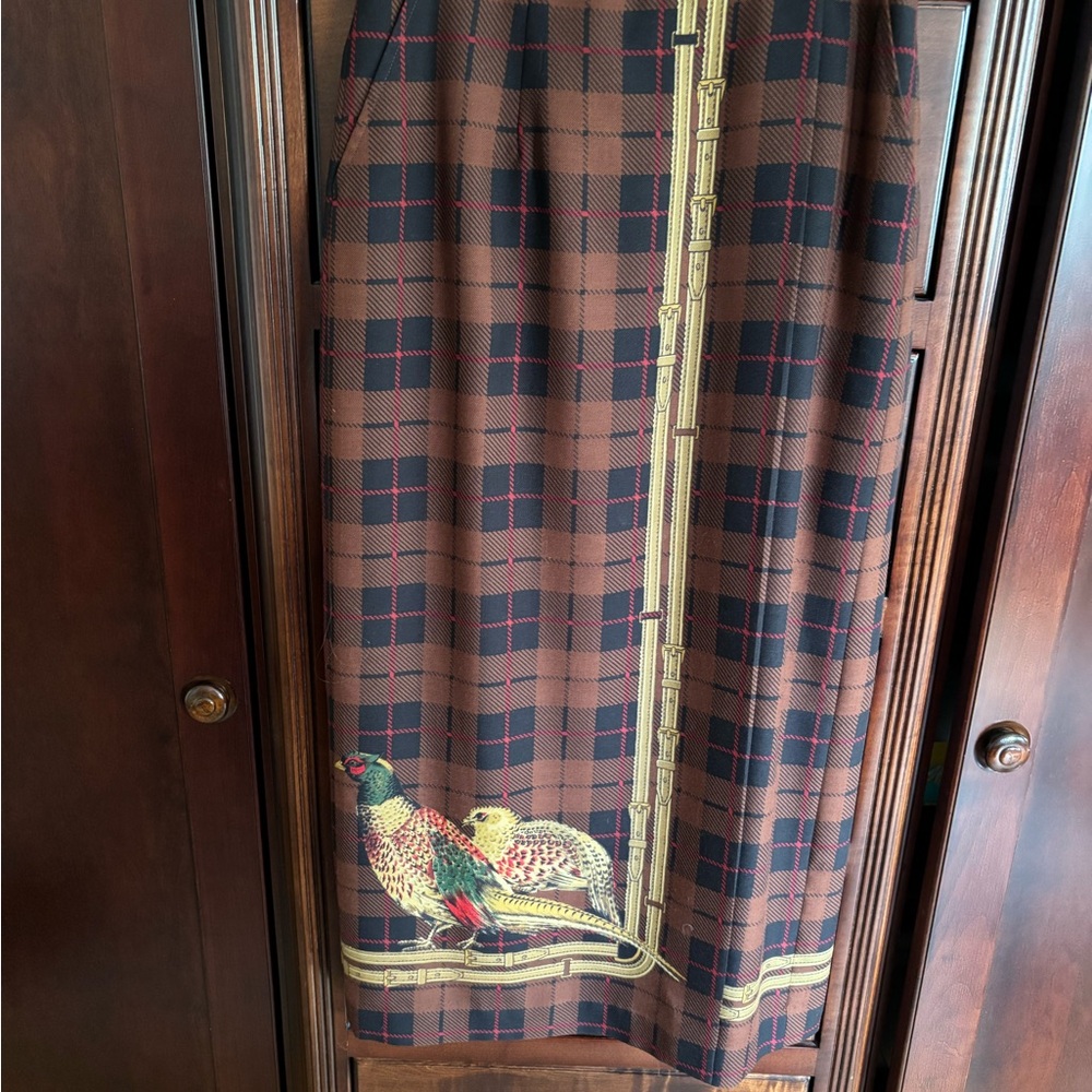 Plaid Skirt with Bird Design